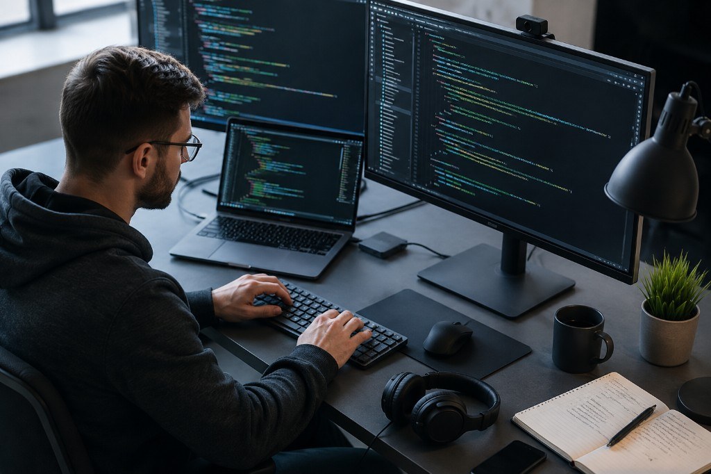 Entwickler beim Programmieren am Arbeitsplatz